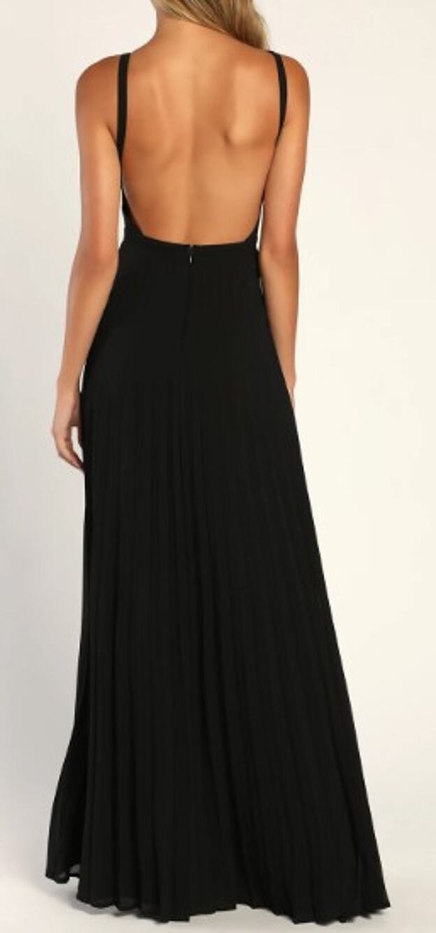 LULU'S XS Height of Chic Black Pleated Backless Chiffon Maxi Dress NEW B23